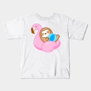 Cute Summer Flamingo Float Sloth Kids T-Shirt